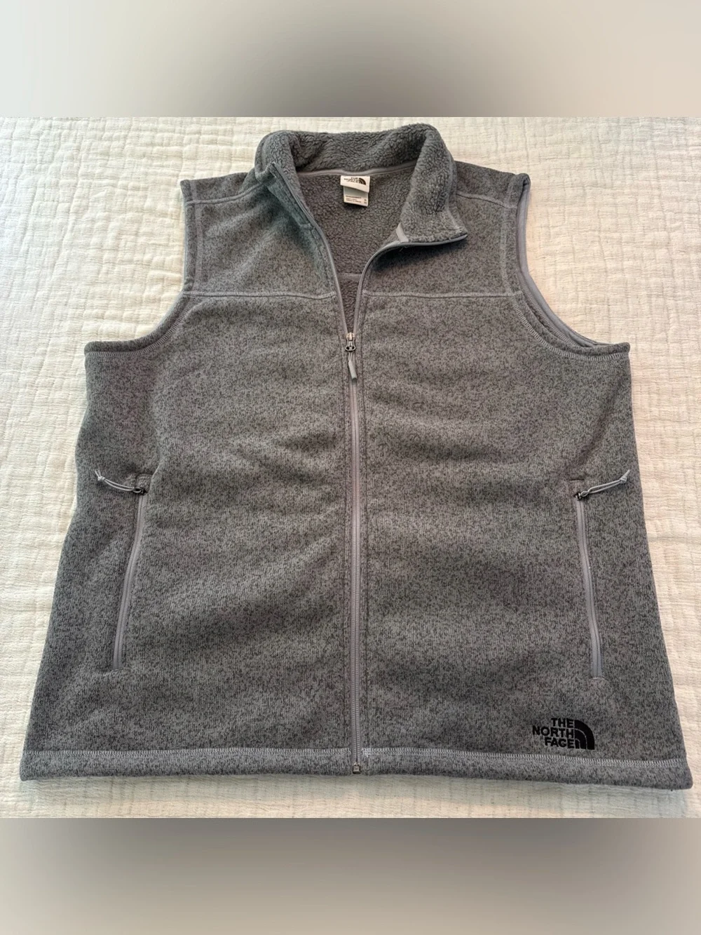 Mens The North Face Sweater Vest Fleece Full Zip Jacket Coat Gray XL